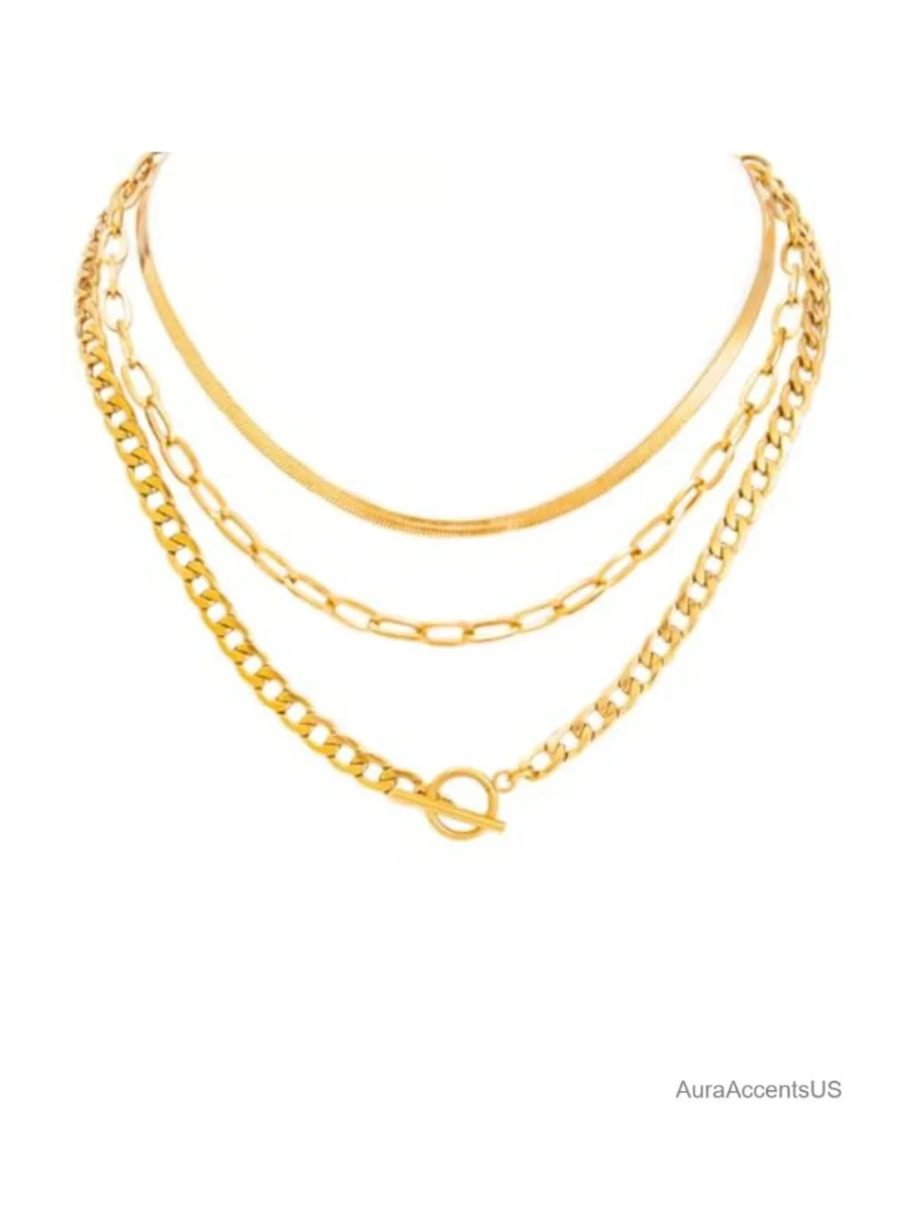 Layered Chain Necklace Set Stainless Steel Women's Stackable Choker